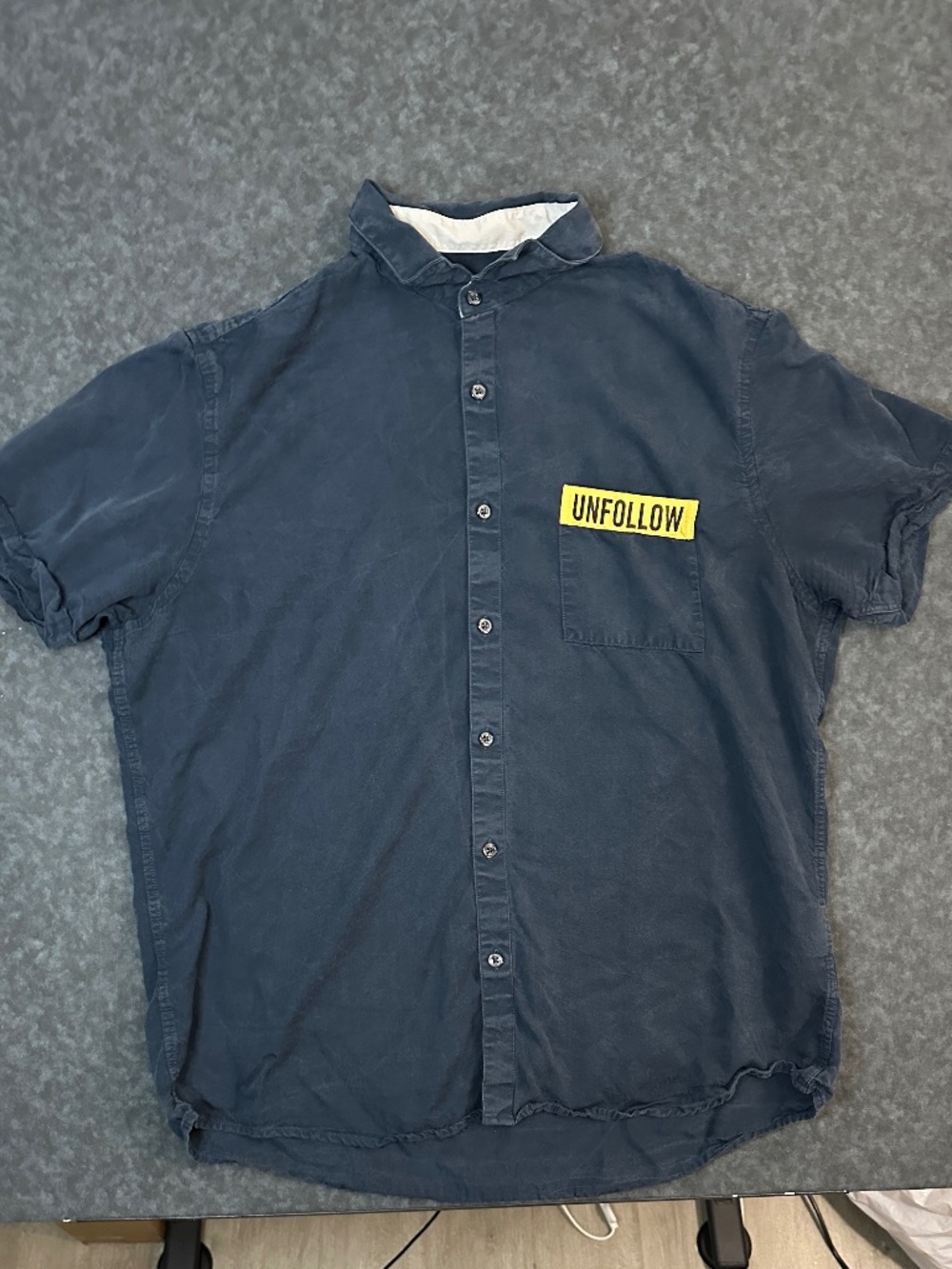 INC International Concepts Short Sleeve Button Up Navy Blue Shirt Size Large